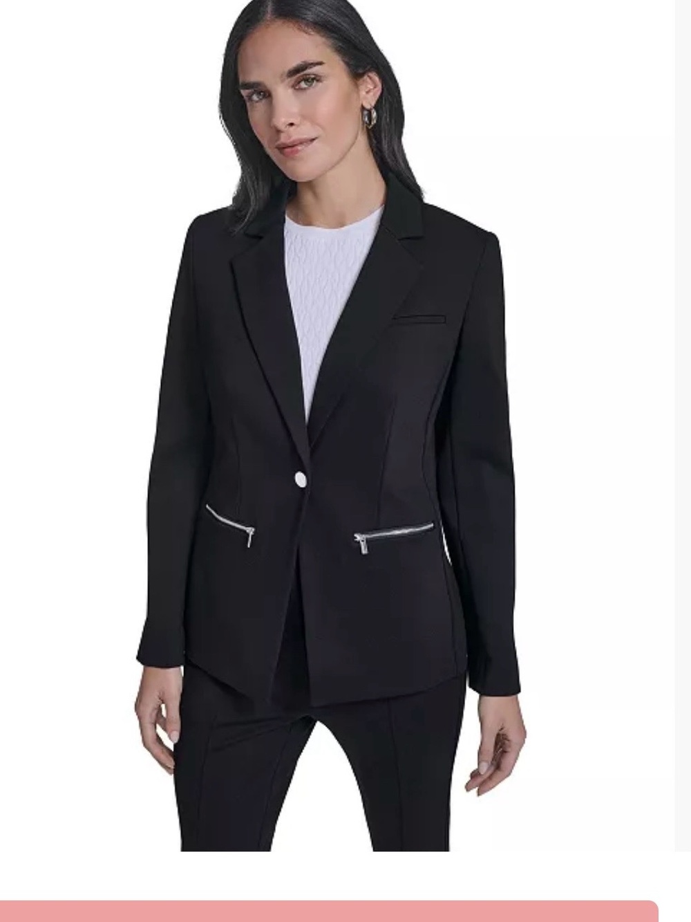 Calvin Klein Navy Tailored Blazer with Silver Zipper Accents